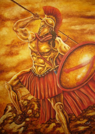 Spártai hoplita / Spartan hoplita Olajfestmény, kasírozott festővászon. Festő: Angyalos László Ára: 80.000 HUF A kép vásárlás előtt megtekinthető! lastangelheart@gmail.com